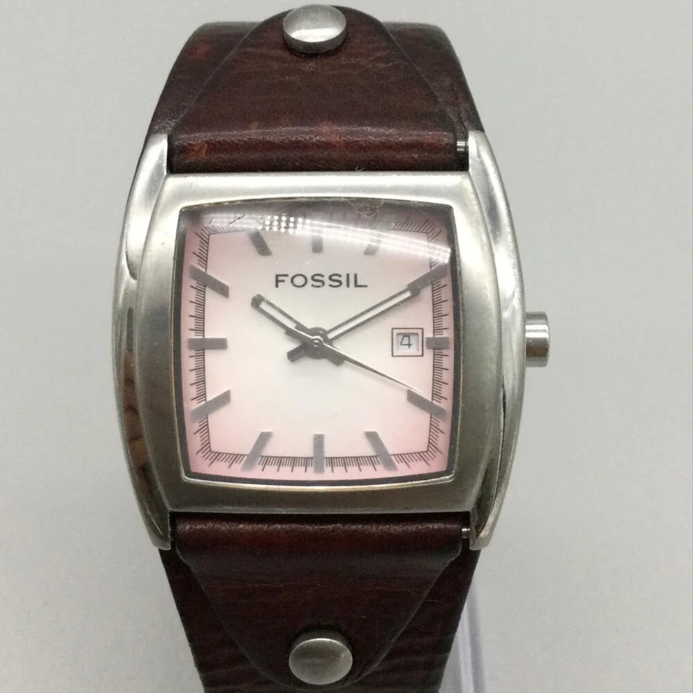 Fossil JR-8389 Womens Watch 33mm Pink Dial Leather Bund Date New Battery